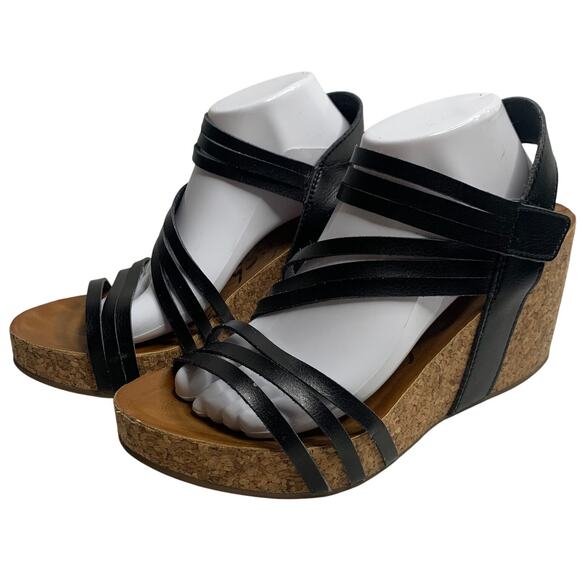 Blowfish Womens Sz 9.5 Black Strappy Wedge Platform Sandals Shoes Y2K Cork - Picture 1 of 9
